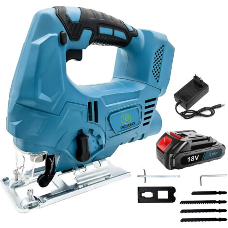 MAWIRON Sega puzzle, tagliatrice a batteria sigillata elettricamente a 4 velocità a pendolo 45°, adatto per legno e metallo, con batteria e caricabatterie 3.0A, compatibile con batteria Makita