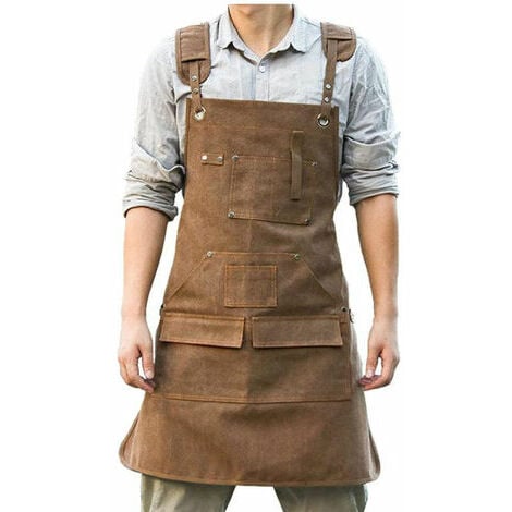 ETING Segeltuchschürze, verstellbare multifunktionale Arbeitsschürze mit Werkzeugtasche für Friseur Maler Handwerker Gärtner Friseur Barista Proof Denim Schürze