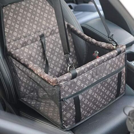 Seggiolino auto per cani, trasportino pieghevole impermeabile per cani con cintura di sicurezza e borsa portaoggetti, seggiolino rialzato per cani o gatti (marrone classico)