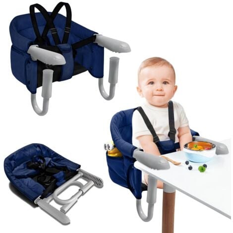 Seggiolino da tavolo Alzasedia Baby Blue Seggiolone per bambini pieghevole con maniglia antiscivolo, cintura di sicurezza e borse portaoggetti Seggiolone per bambini per tavolo spesso 2-8 cm NAIZY