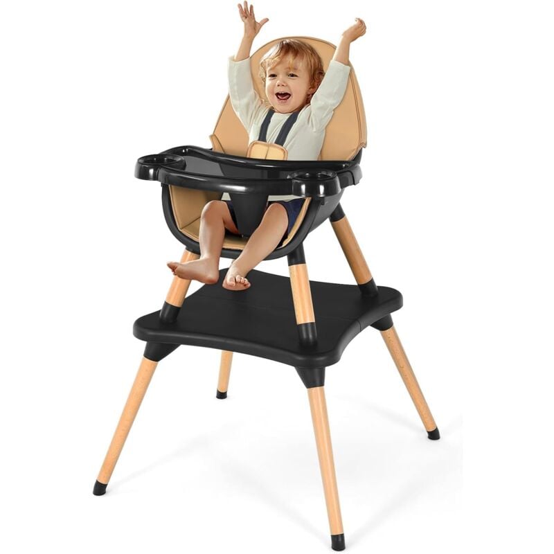 4 en 1 Chaise Haute Convertible en Table Chaise, Bebe Chaise Plateau 4 Position Reglable Coussin Amovible, Chaise de Table avec Ceinture de Securite