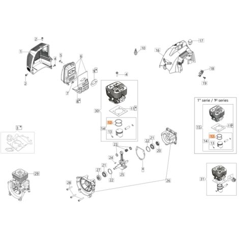 Segment de piston pour débroussailleuse modèles BC270T BC280S ORIGINAL EMAK 61290045R