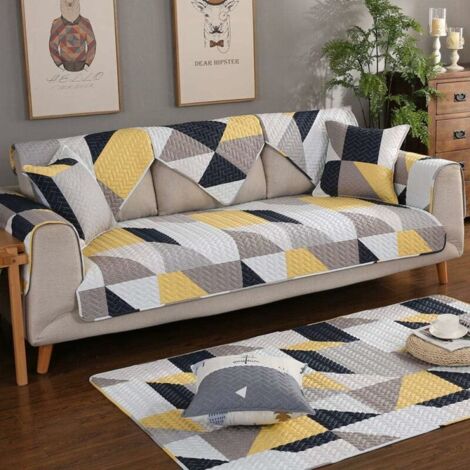 Segmentierter Sofabezug für Ecksofas, Sofaschutz für Kinder, Hunde und Katzen, Sofabezug aus Baumwolle mit geometrischem Muster – Dreieck 110 × 180 cm