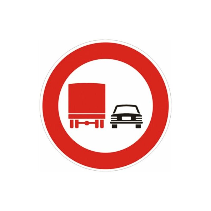Image of Segnale cartello stradale disco d.60 divieto di sorpasso per i veicoli di massa a pieno carico superiore a 3,5 tonnellate figuraii 52 art.117 classe 1