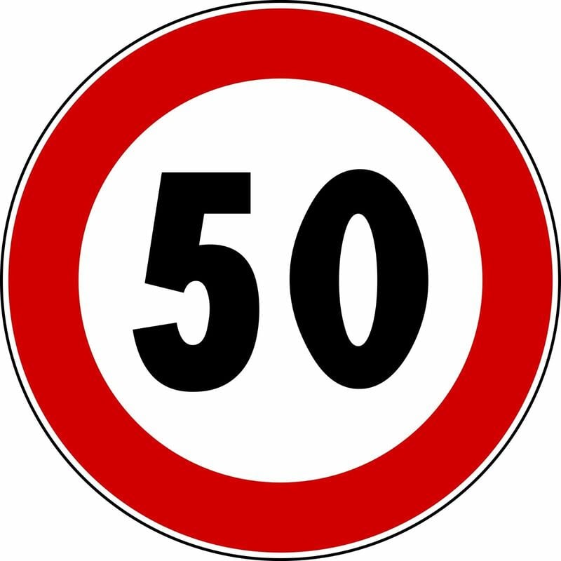 Image of Segnale stradale cartello di divieto limite massimo velocita 50 60cm in lamiera