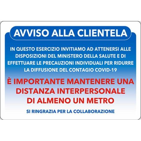 Segnaletica Covid-19 avviso clientela