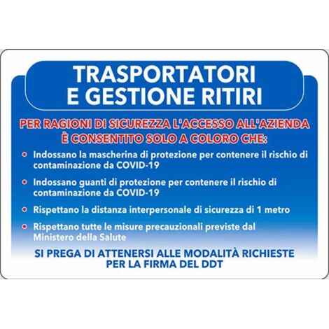 Segnaletica Covid-19 avviso trasportatori e ritiri