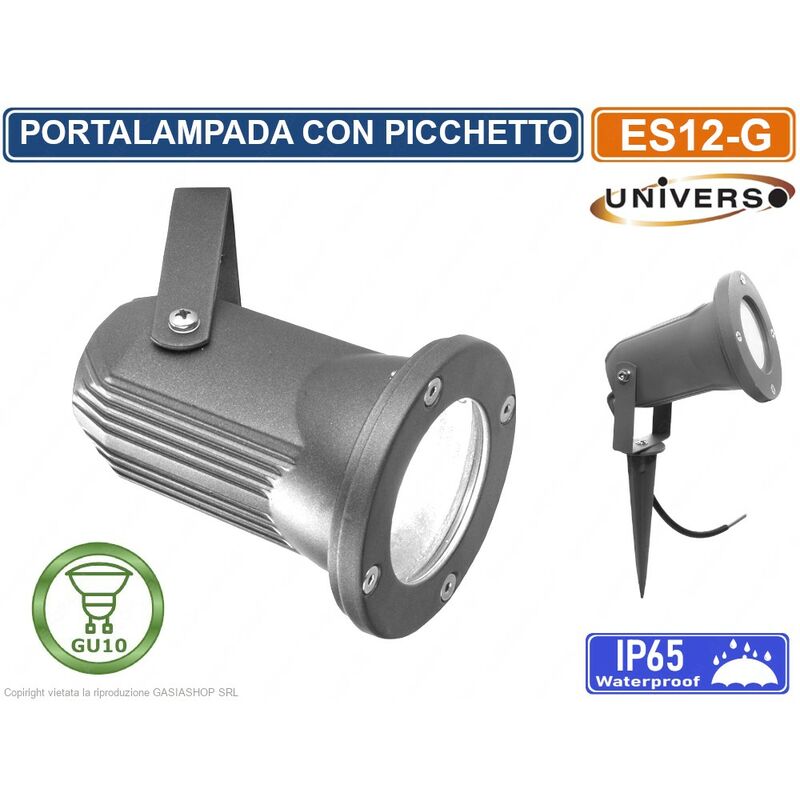 Image of Faretto portalampada orientabile con picchetto da giardino per lampadine GU10 IP65 - grigio