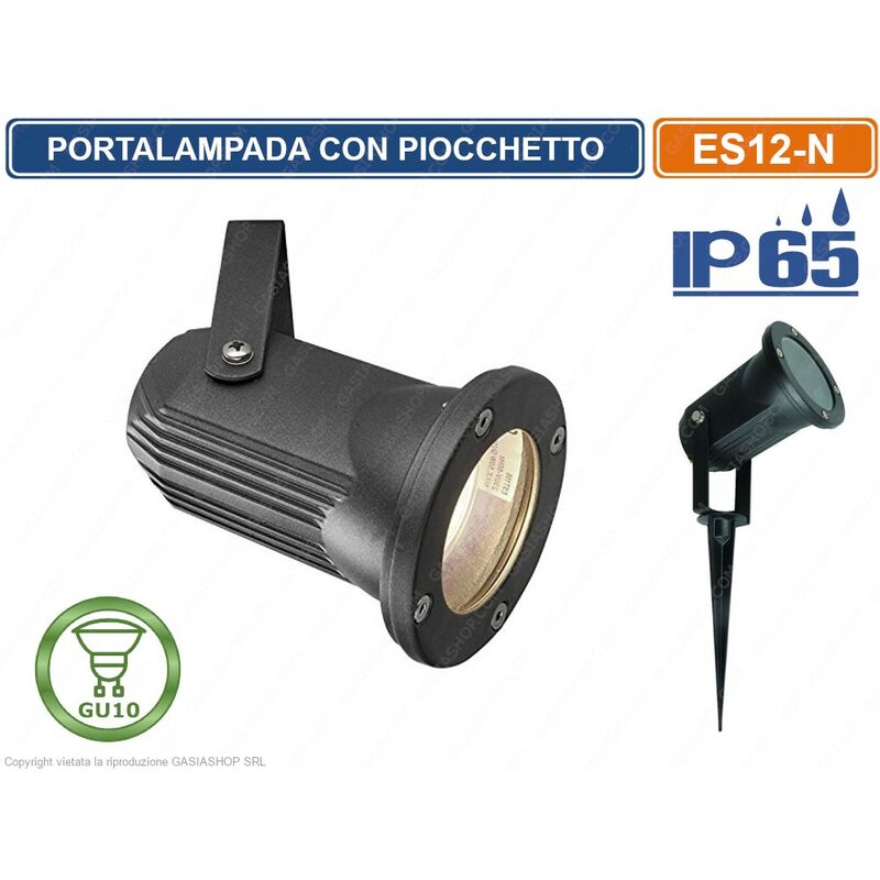 Image of Faretto portalampada orientabile con picchetto da giardino per lampadine GU10 IP65