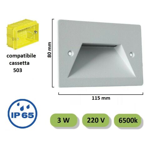 Faretto segnapassi IP65 LED 3W incasso scatola 503 scale giardino viale gradini