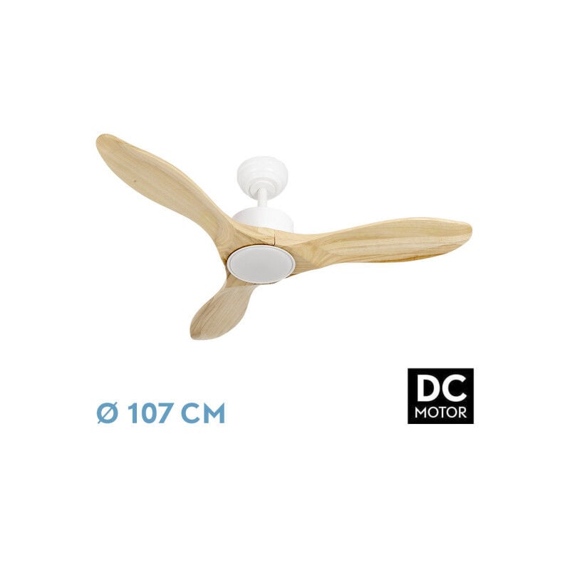 Fabrilamp - Abrila - Ventilateur dc segre : Couleur White avec three Pales en hêtre : avec 6 vitesses réglables : avec 3 températures de Light :