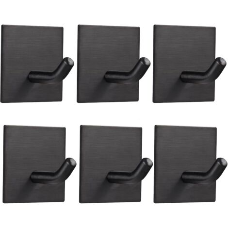 Sei robusti ganci adesivi in acciaio inox, adatti per cucine, bagni, porte, asciugamani, cappotti, chiavi, accappatoi (neri).