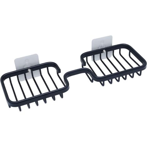 Seifenschale, Doppelstab-Seifenschale, selbstklebende Duschseifenschale, Badezimmerseifenschale, Seifenschale aus Luftfahrt-Aluminium (schwarz)