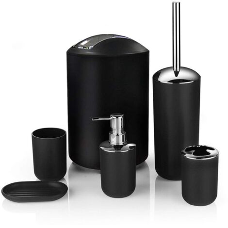 Seifenschale, Lotionspender, Toilettenbürste, Mülleimer, Badezimmer-Hotelaccessoires (schwarz)