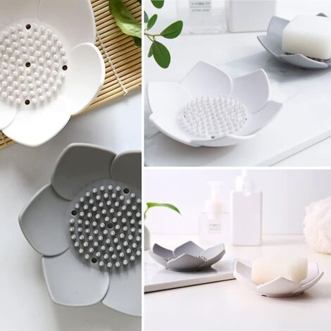 Seifenschalen mit Abfluss, Badezimmer-Seifenhalter für die Dusche (2er-Pack, Weiß + Grau)