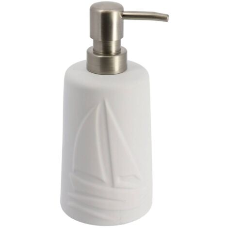 Seifenspender aus steinzeug rund mit bootsdekor 430 ml - weiss - Tendance