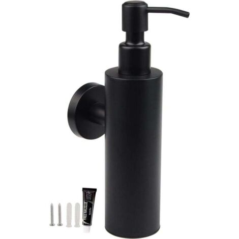 Seifenspender zur Wandmontage aus Edelstahl 304, 200 ml, mattschwarz, manueller Seifenspender, Shampoo-Duschgel-Handflasche, für Küche, Badezimmer, 2 Befestigungsarten – mit Kleber, v