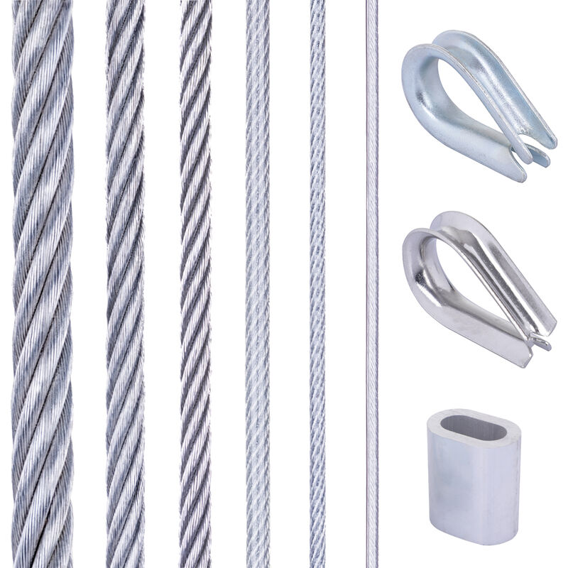 Corde ? linge, Câble d’acier galvanisé gainé (couche PVC) 50m 6x7 4mm, 4x Manchon de serrage - Seilwerk Stanke