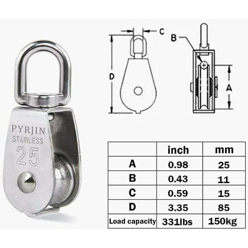 Image of Seilzug, Heberolle, 2 Stück M25 Einzelrolle 304 Edelstahl,