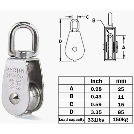 Seilzug, Heberolle, 2 Stück M25 Einzelrolle 304 Edelstahl,