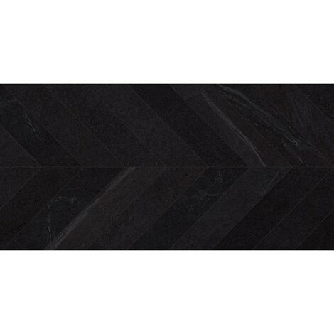 SEINE RILSE BASALTO - Carrelage aspect pierre chevron 60x120 cm grand format - Noir