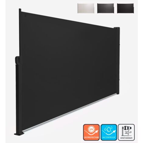 ELIOS PARASOLS Seitenmarkise 160x300 ausziehbar Windschutz Sichtschutz Trennwand Hyde L Farbe: Schwarz