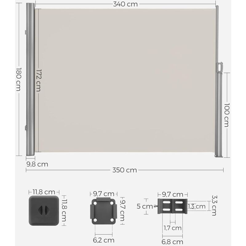 Seitenmarkise 180 X 350cm Markisenstoff Aus Polyester 280g M 2 Montagearten Beige Gsa185e