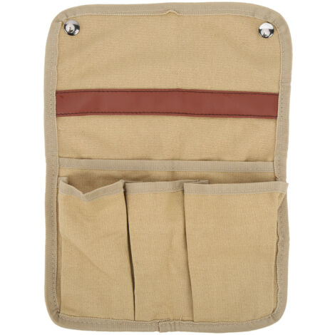 Seitliche Aufbewahrungstasche für Campingstühle mit mehreren Fächern, ideal für Outdoor-Angeln und Picknicks, Farbe Khaki.