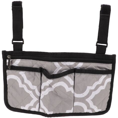 Seitliche Aufbewahrungstasche für Rollstuhlfahrer, Mehrfachfach mit Reflektorstreifen, Armlehnenzubehör, graues Muster