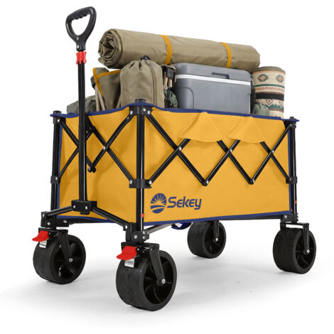 Sekey 150KG Bollerwagen Faltbar Handwagen mit breiten Reifen Campingwagen mit Bremse, Gelb
