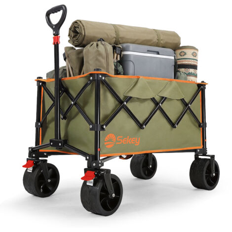 Sekey 150KG Bollerwagen Faltbar Handwagen mit breiten Reifen Campingwagen mit Bremse, Olivgrün