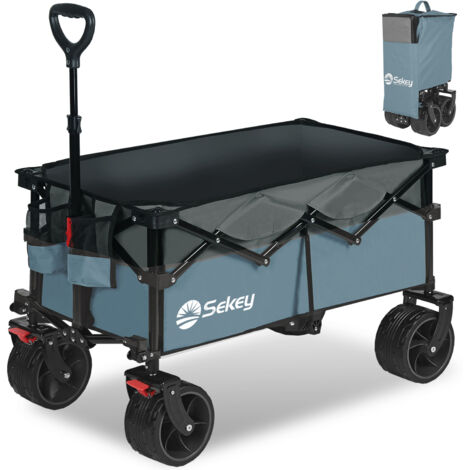 Sekey 150KG Bollerwagen Faltbar Handwagen mit Bremsen und breiten Reifen, 4-fach zusammenklappbares Design, Blau