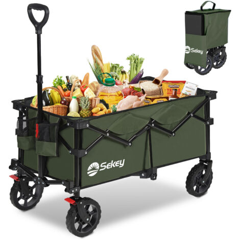 Sekey 150KG Bollerwagen Faltbar Handwagen mit Bremsen und normalen Reifen, 4-fach zusammenklappbares Design, Olivgrün