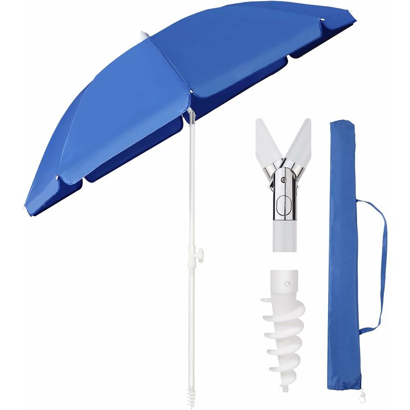 Sekey - 160 cm Parasol Plage Avec Support de Parasol & Housse de Protection Pour Jardin & Piscine Rond upf 50+ Anti Vent, Bleu