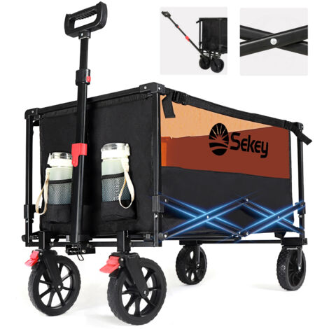 Sekey 160L 150KG Bollerwagen Faltbar Handwagen Strandwagen mit Bremsen Camping, Schwarz und Orange