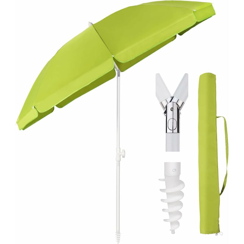 Sekey® 180 cm Parasol Plage Avec Support de Parasol & Housse de Protection Pour Jardin & Piscine Rond UPF 50+ Anti Vent, Vert