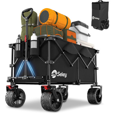 Sekey 200L 200KG Bollerwagen Faltbarer Bollerwagen Handwagen mit 17x10 cm Breite Reifen, Schwarz