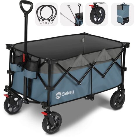 Sekey 200L 200KG Bollerwagen Faltbarer Bollerwagen Handwagen mit 17x4 cm Reifen, Grau und Blau