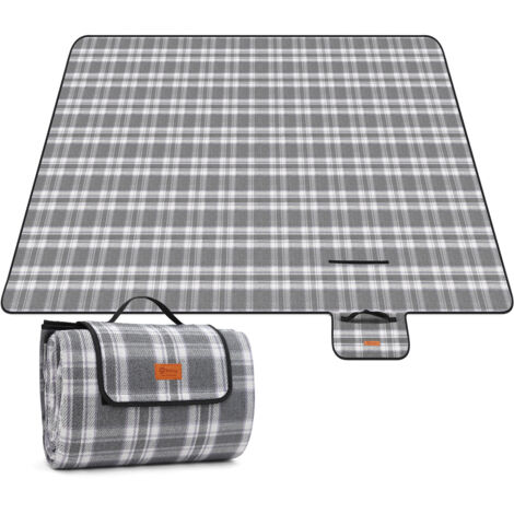 Sekey 200x200 cm Picknickdecke Wasserdicht Campingdecke Strandmatte, Grau-weiß kariert