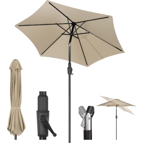 Sekey 220cm Sonnenschirm Balkon mit Kurbel und Auto Kippen,Marktschirm für Terrasse,& Garten,Windfest Stabil UPF 50+, Taupe
