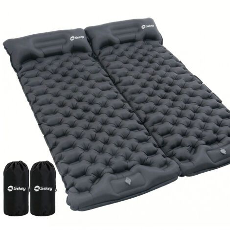 Sekey 2er Set Isomatte Selbstaufblasend 200 x 70 cm mit Kissen, Camping Schlafmatte für Camping, Wandern und Reisen – Grau