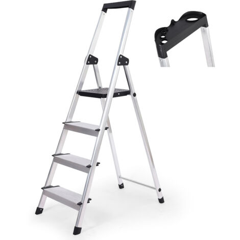 Sekey 4-stufige Stehleiter – stabile Aluminiumleiter mit Werkzeugschale, ideal für Haushalt, Küche und Reparaturarbeiten