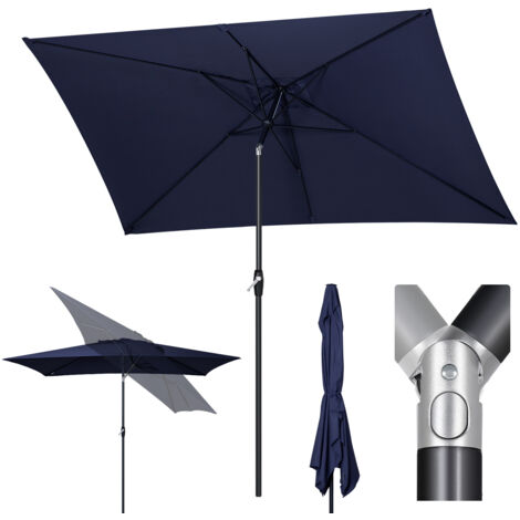 Sekey Aluminum Sonnenschirm 3 x 2 m Rechteckiger Marktschirm mit Kurbel - für Balkon, Terrasse & Garten - Sonnenschutz UV 50+, Navy Blau