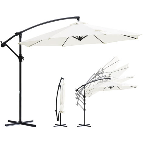 Sekey Ampelschirm 300 cm Sonnenschirm mit Kurbel & Kreuzständer - Gartenschirm Kurbelschirm mit Kurbelvorrichtung - Sonnenschutz UV50+, Creme