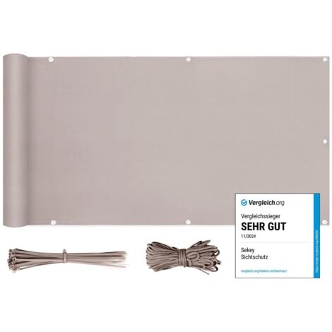 Sekey Balkon Sichtschutz Balkonabdeckung Balkonverkleidung blickdichte Wind- und UV-Schutz, 100% Privatsphäre, mit Ösen, Nylon Kabelbinder und Kordel, 75x300cm, Taupe
