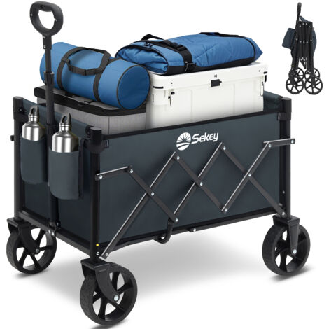 Sekey Bollerwagen, Faltbarer Handwagen 4 Räder, 80KG, Grau