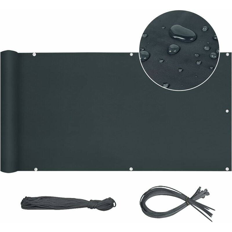 Sekey - Brise Vue Balcon Occultant Oxford Protection uv Opaque Résistant aux Intempéries 90 x 600cm, avec Attaches de câble et Cordons, Anthracite