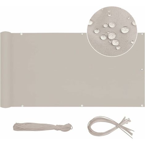 Sekey Brise Vue Balcon Occultant Oxford Protection UV Opaque Résistant aux Intempéries 90 x 500cm, avec Attaches de câble et Cordons, Taupe