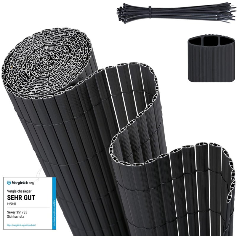 Sekey - Brise-vue en pvc - Double renforcement intérieur avec serre câbles, Imperméable sans perçage, 90 x 400 cm anthracite