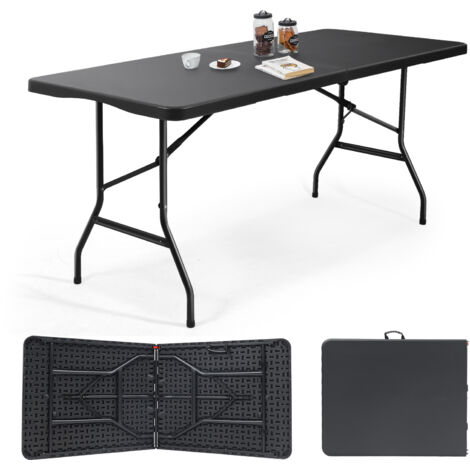 Sekey Buffettisch Tisch Klappbar Kunststoff Campingtisch mit Tragegriff Partytisch Klapptisch Gartentisch für Garten Terrasse und Balkon, 152x70 cm, Schwarz